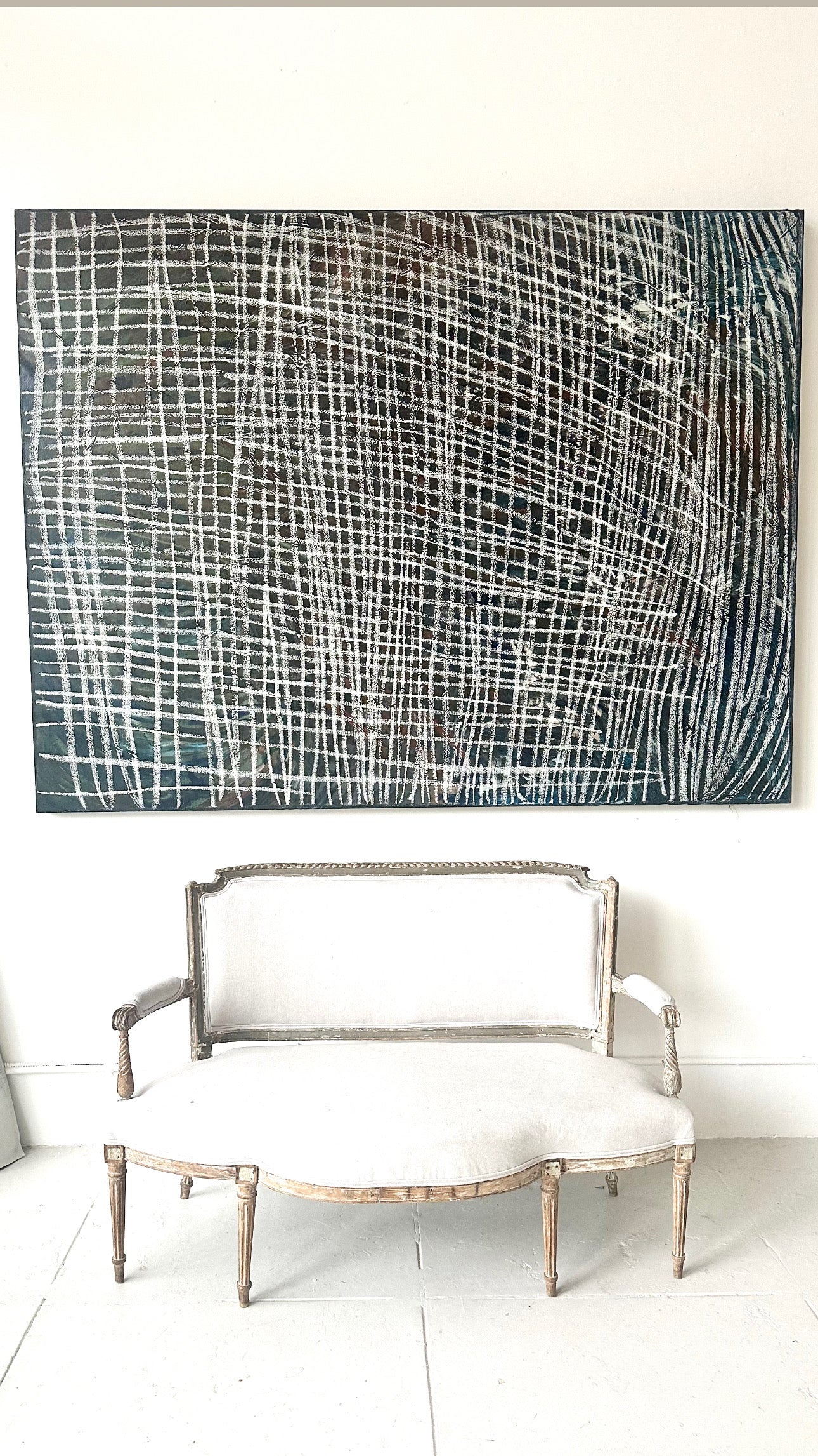 "Ties" black and white abstract oil painting on canvas