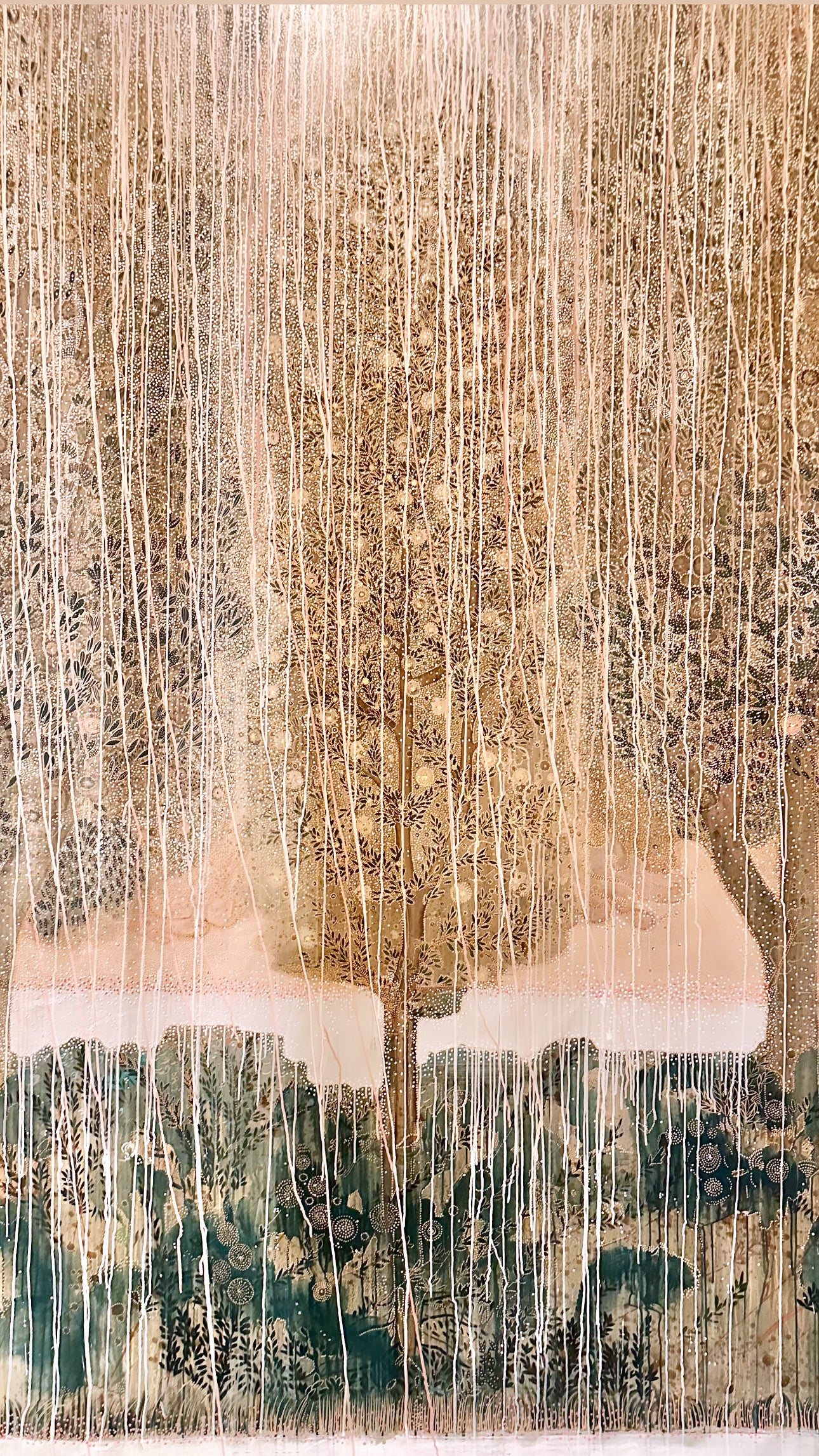 "Paradiso" Painting of Trees, foliage, horizon line of the sea on loose canvas