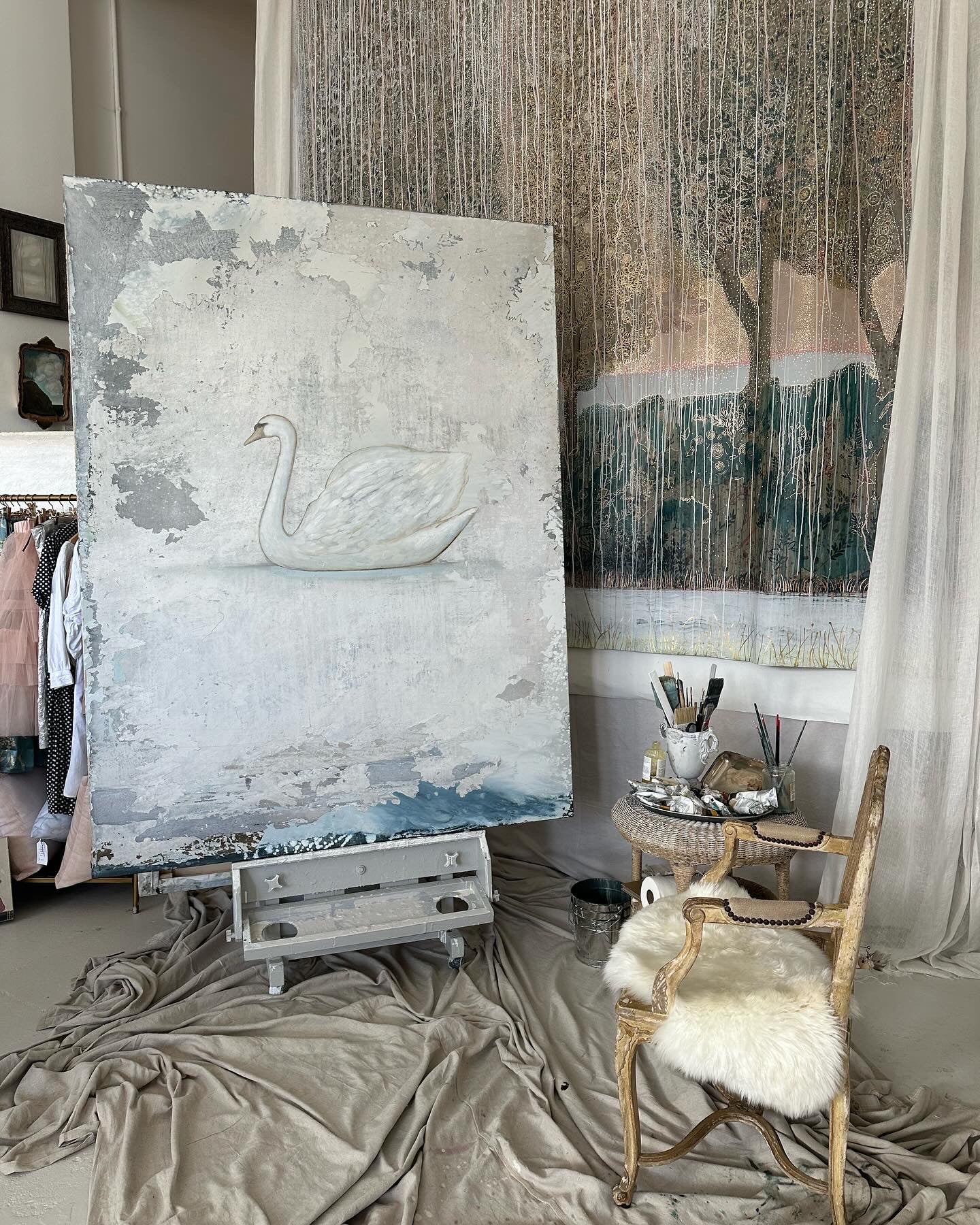 "Swan Song" 80" x 60" acrylic on canvas painting of a swan