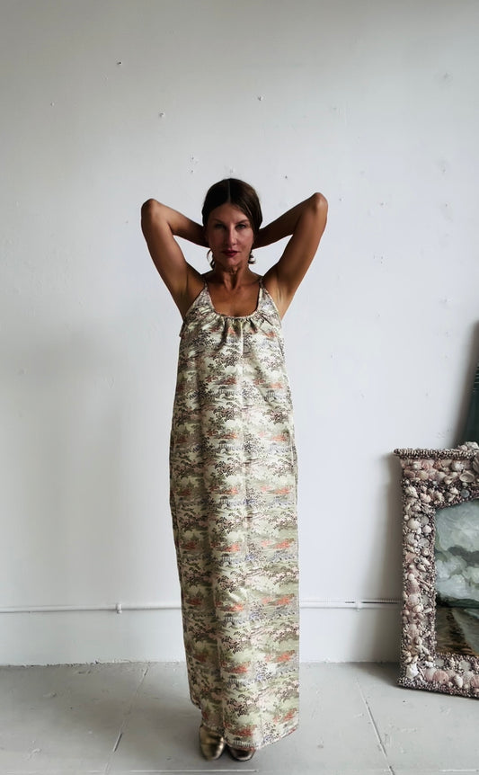 The CASTELLO GOWN (100% reversible) Floor Length Champagne print and Stripes