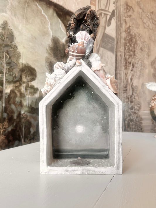 "Porthole 2024" 17"X7"X3" Paper Mache Sculpture with Seashells and an Oil Painting