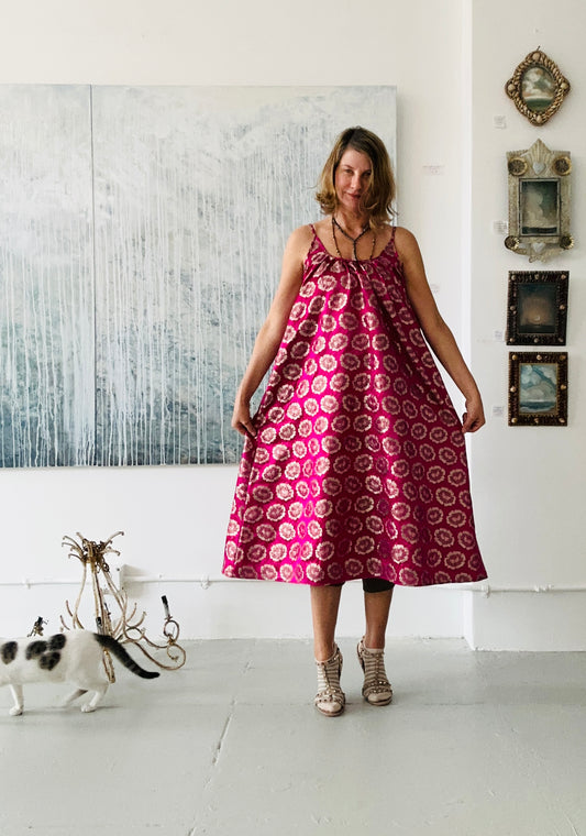 The "COLETTE" Dress   Hot Pink Indian fabric