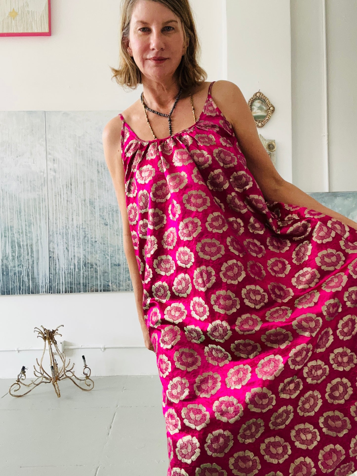 The "COLETTE" Dress Hot Pink Indian fabric