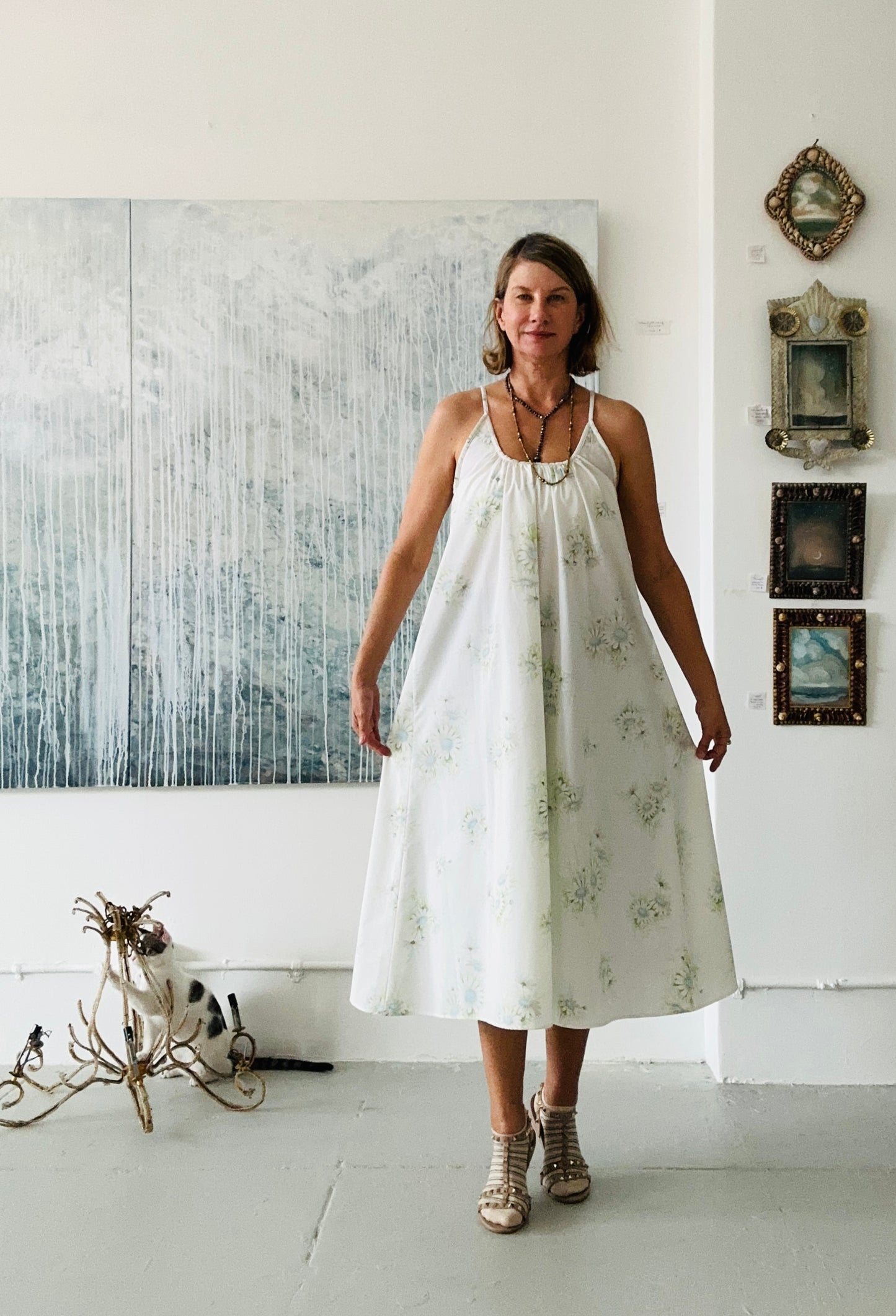 The "COLETTE" Dress (vintage white and blue daisy fabric)