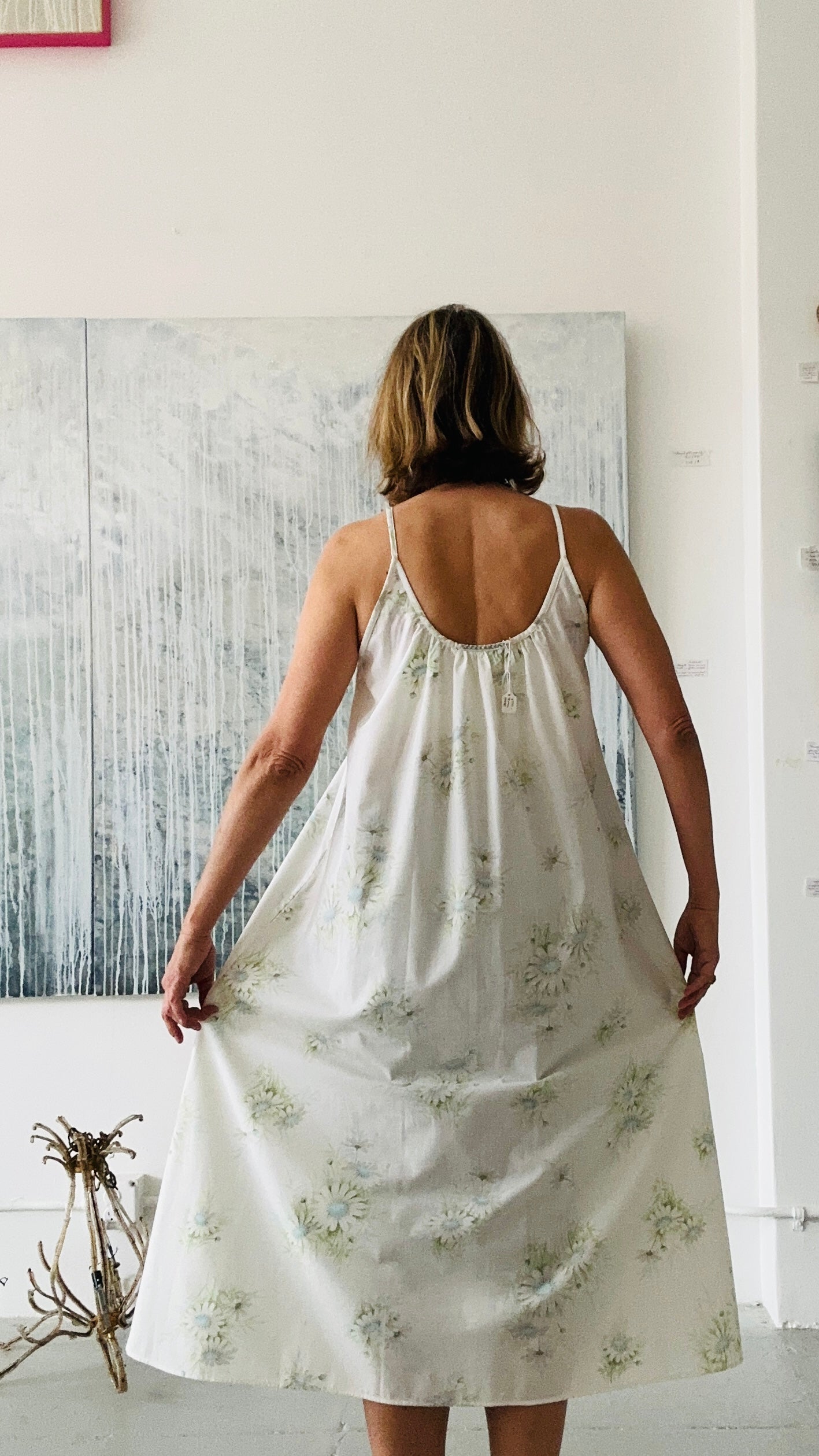 The "COLETTE" Dress (vintage white and blue daisy fabric)