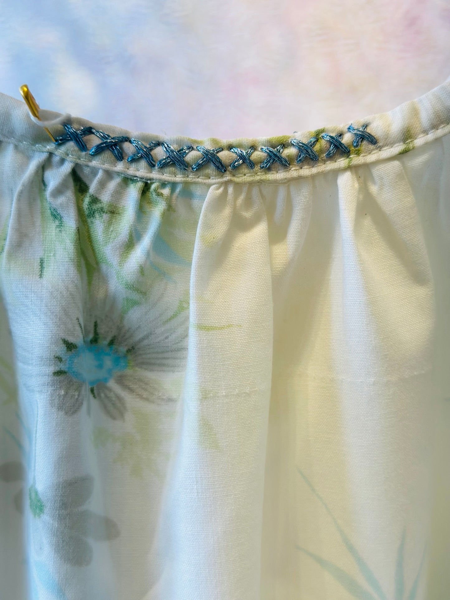 The "COLETTE" Dress (vintage white and blue daisy fabric)