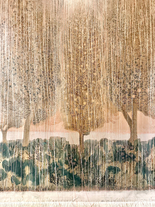 "Paradiso" Painting of Trees, foliage, horizon line of the sea on loose canvas