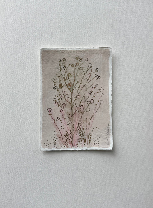 Painting of delicate flowers on handmade paper
