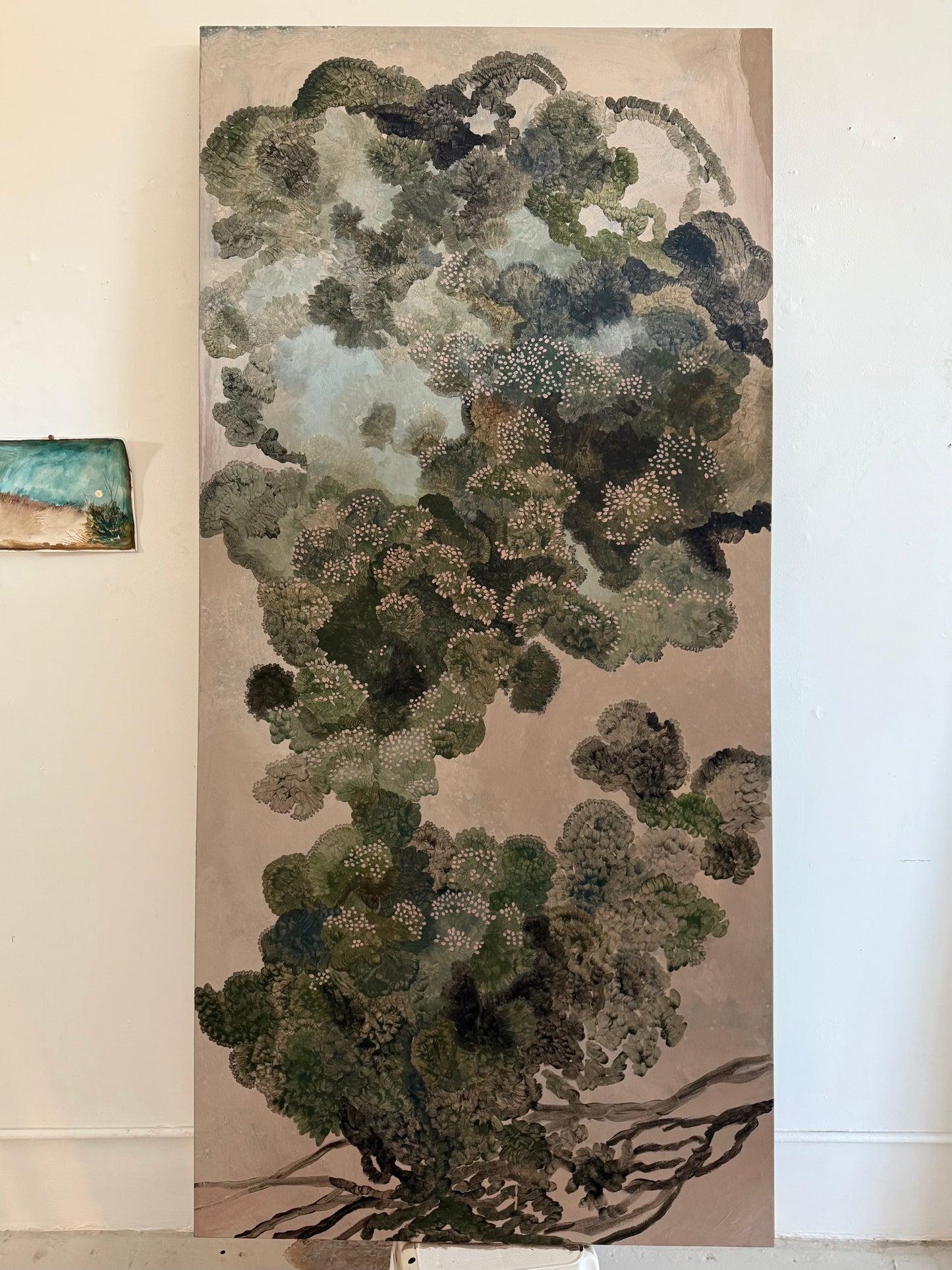 "Prima" lush abstract plant life oil painting on canvas 88" x 42"