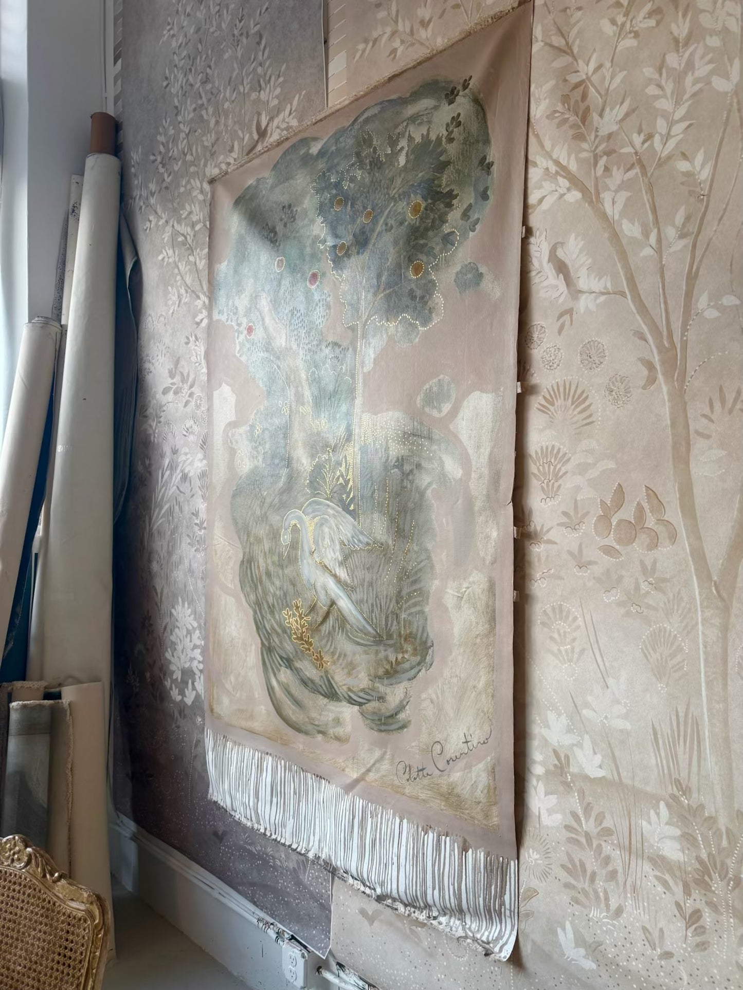 "The Dancing Swan" 85" x 50" Oil and Arcylic on Loose Canvas