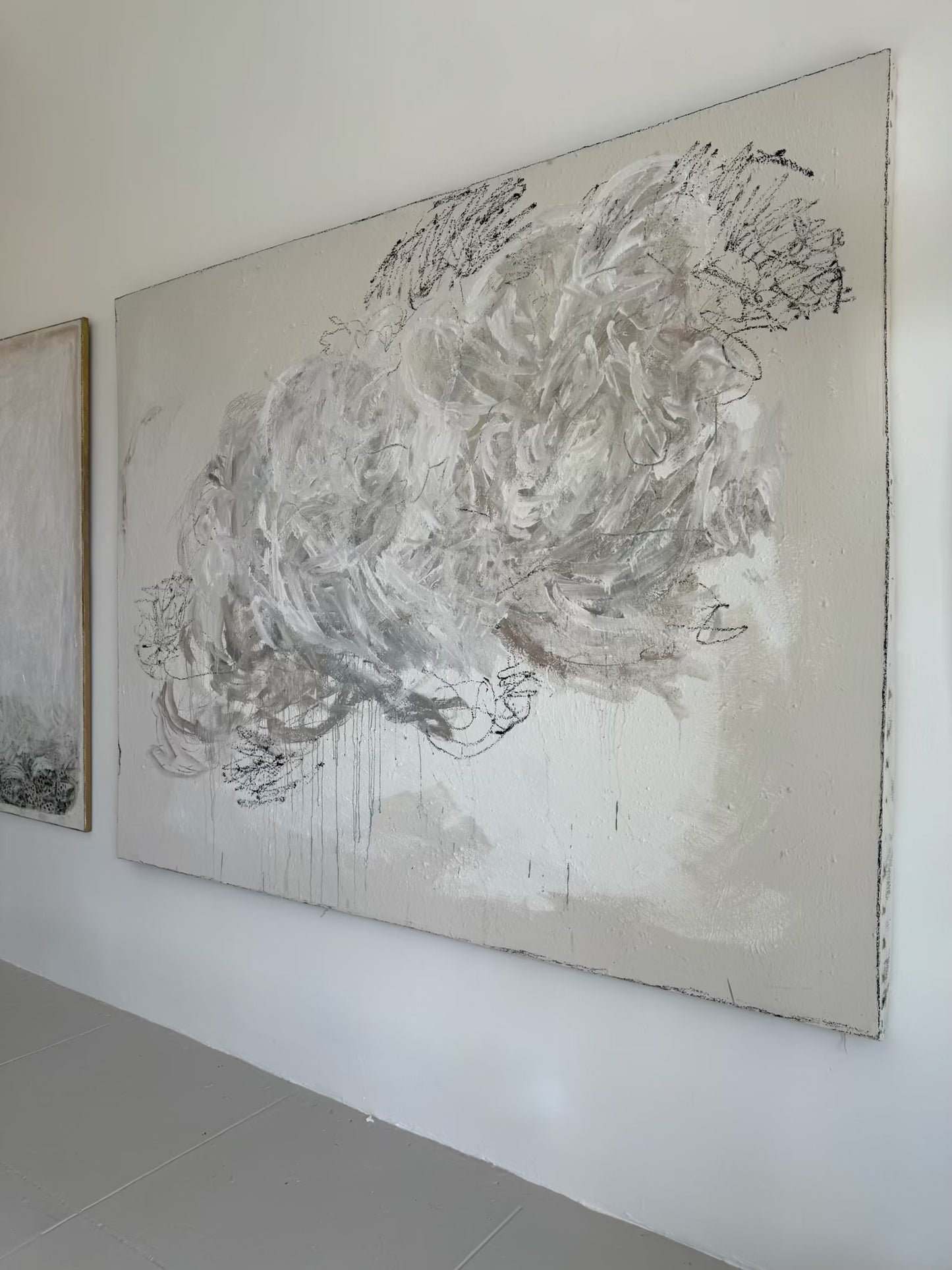 "Ephemeral Whispers" 70" x 97" acrylic and oil on vintage canvas