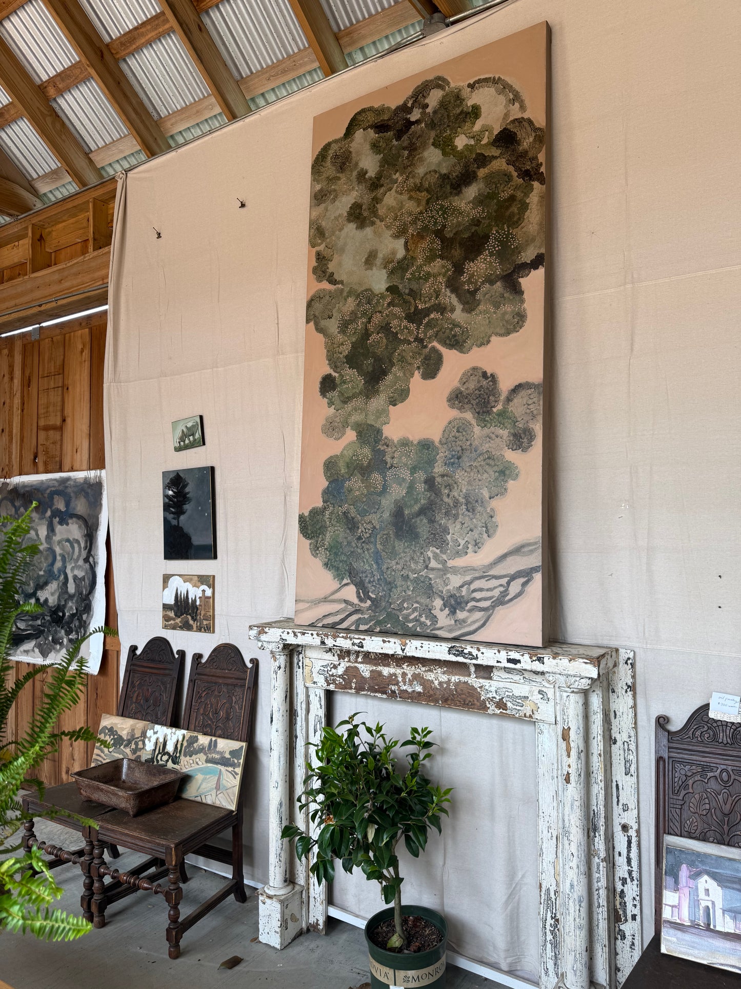 "Prima" lush abstract plant life oil painting on canvas 88" x 42"