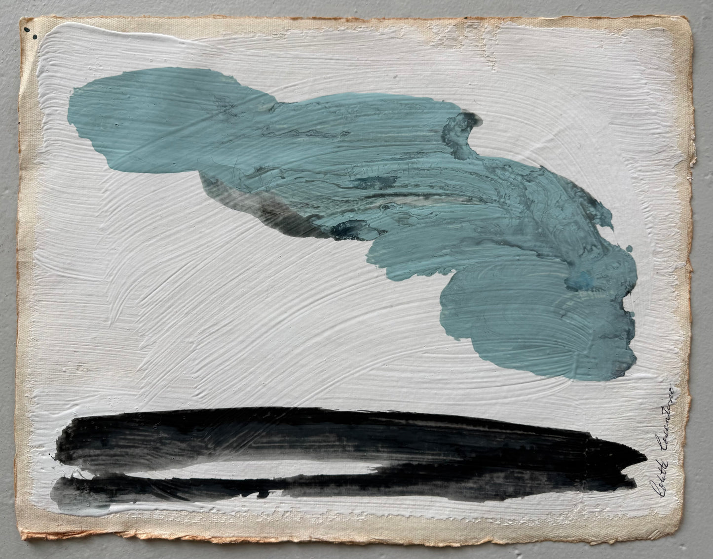 "Thoughtful Ponderings" abstract landscape in white, blue, and black