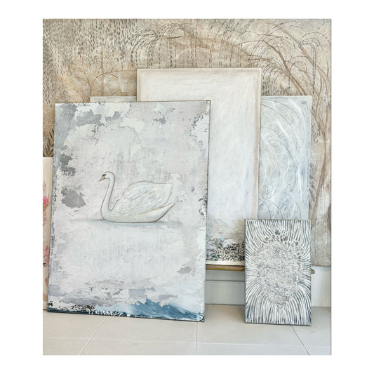 "Swan Song" 80" x 60" acrylic on canvas painting of a swan