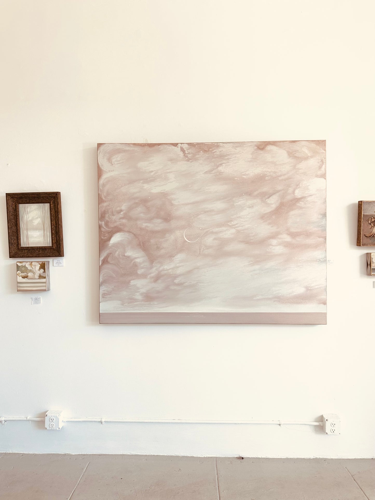 "Crescent in Pink" 48" x 60"  seascape with crescent moon in acrylic on canvas