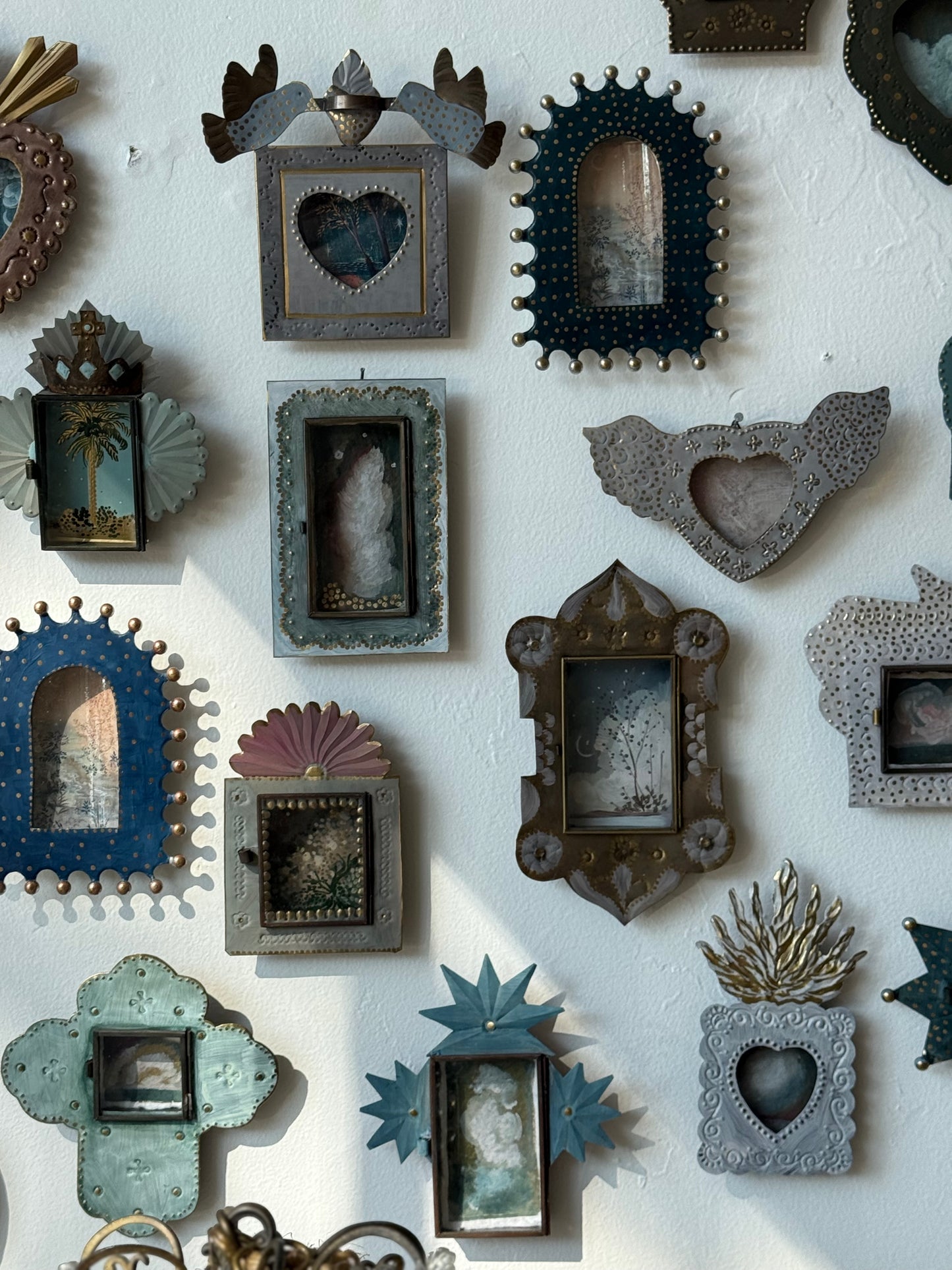 ART OBJECT: oil painting of flowering foliage within a Mexican tin frame