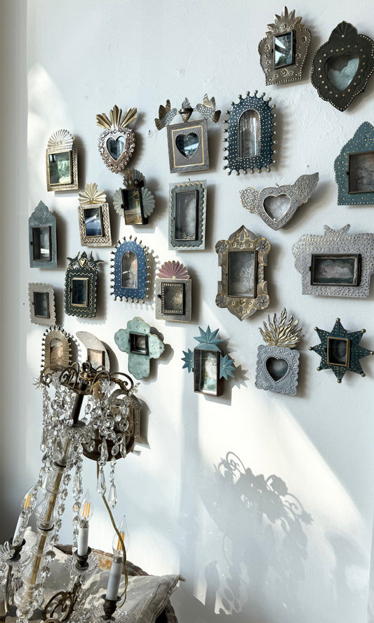 ART OBJECT: "Skyward" oil painting of abstract cloud cradled in a Mexican Tin Frame