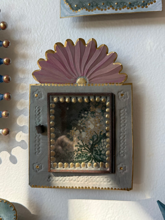 ART OBJECT: oil painting of flowering foliage within a Mexican tin frame