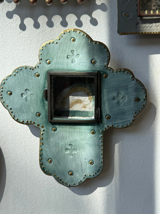 ART OBJECT: "Little Sea" tiny oil painting of sky and sea cradled in a Mexican Tin Frame