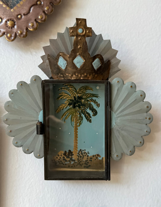 FOR CAROLINE :ART OBJECT Palm Tree in Mexican Tin Frame