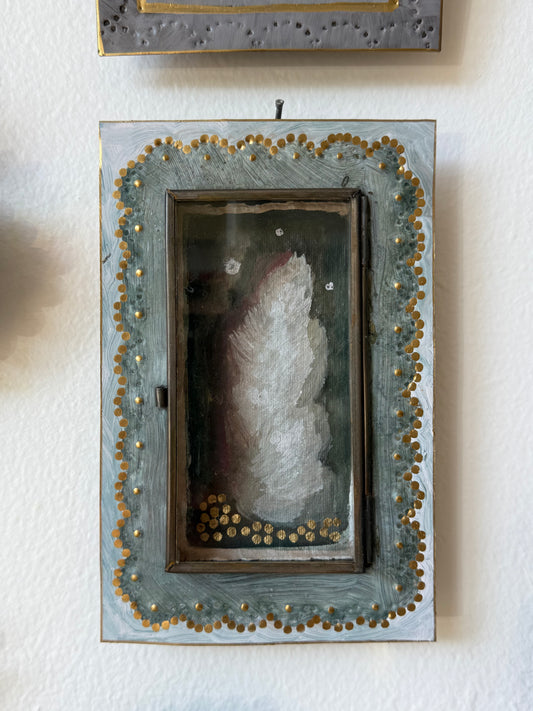 ART OBJECT: "Skyward" oil painting of abstract cloud cradled in a Mexican Tin Frame