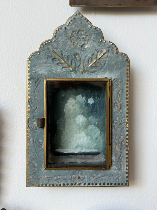 ART OBJECT: "Billow's Roll" tiny cloudscape in oil housed by a Mexican Tin Frame