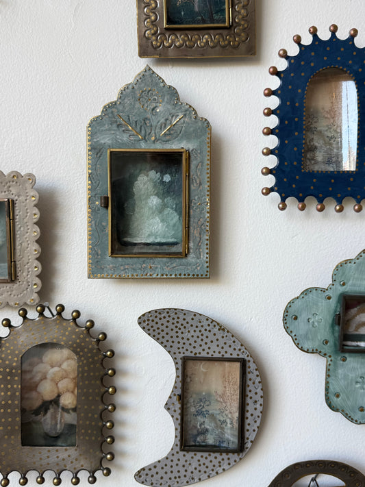 ART OBJECT: "Billow's Roll" tiny cloudscape in oil housed by a Mexican Tin Frame