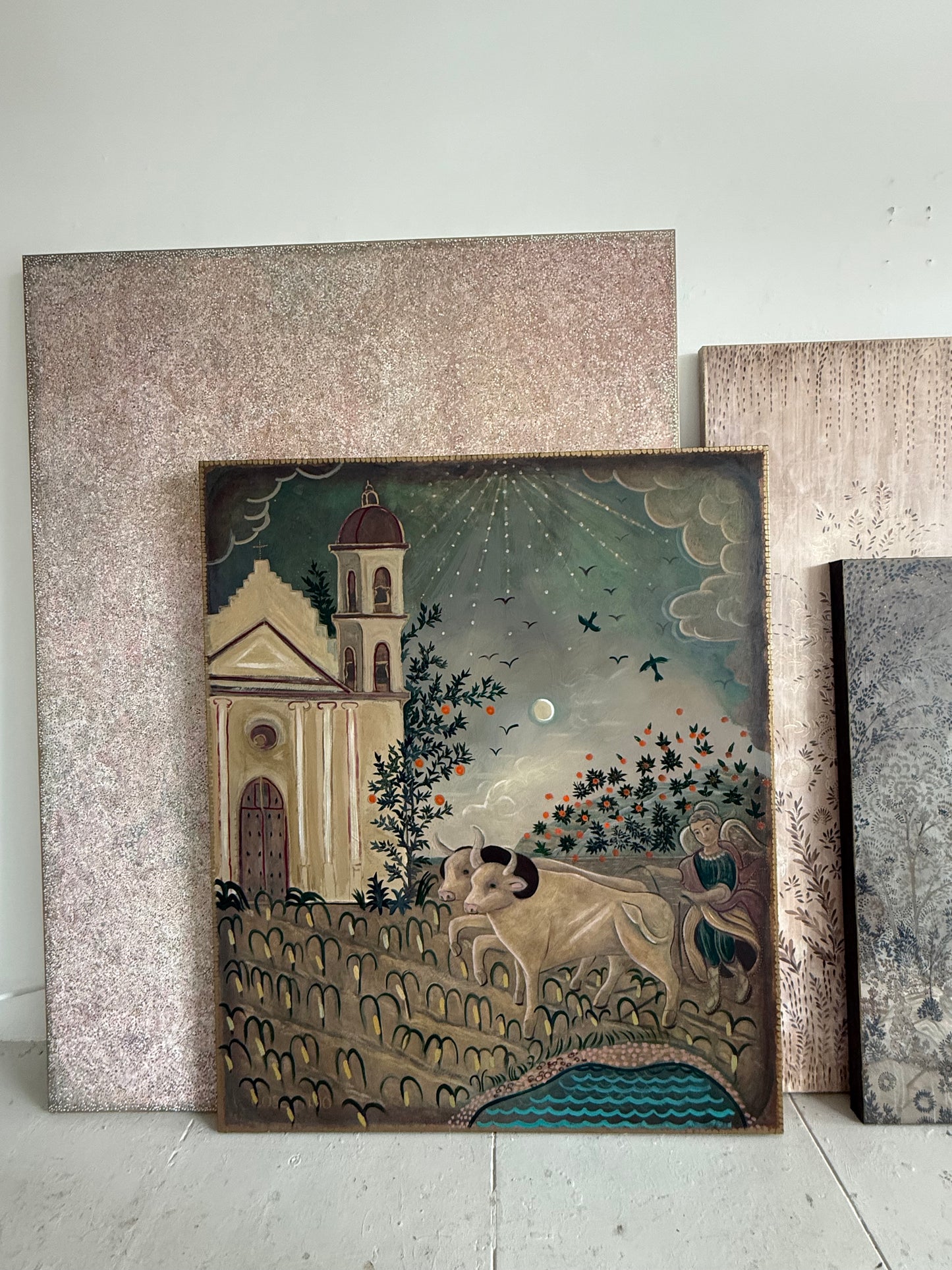 Plow and Angel 72" x 60" acrylic on canvas