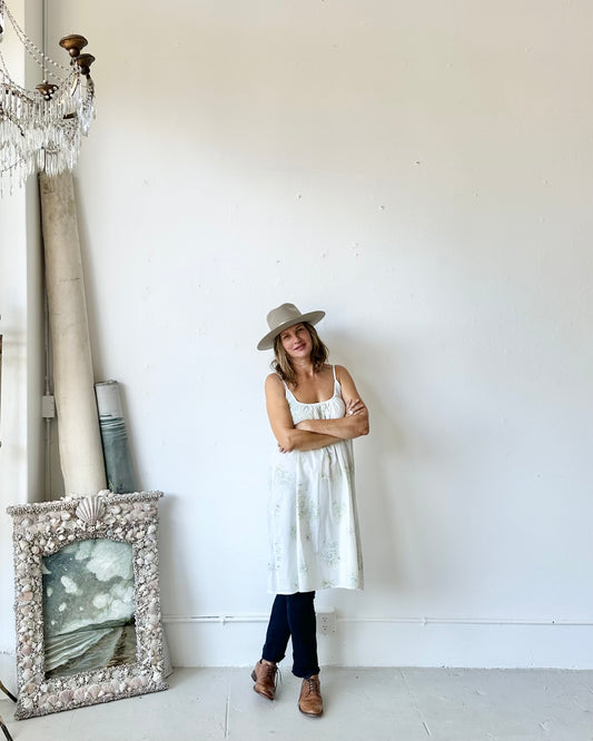 The "COLETTE" Dress (vintage white and blue daisy fabric)