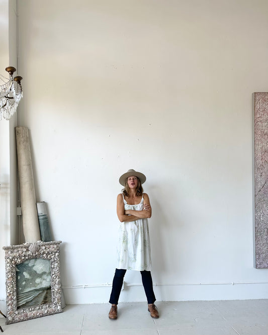 The "COLETTE" Dress (vintage white and blue daisy fabric)