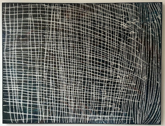 "Ties" black and white abstract oil painting on canvas