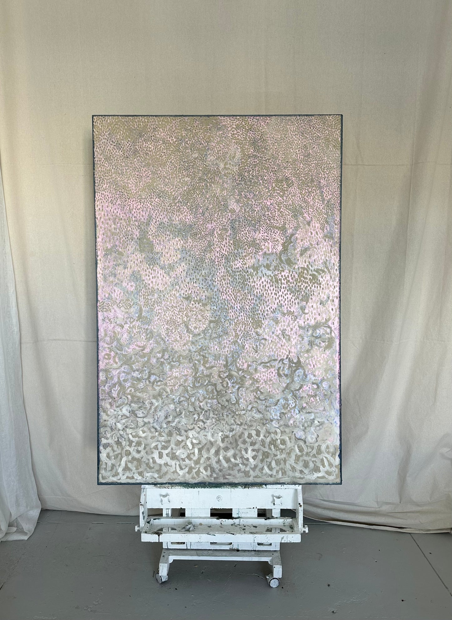 "Pearl" a pink and beige abstract painting in oil on deep edge canvas