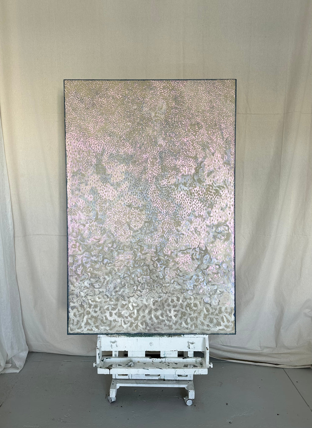 "Pearl" a pink and beige abstract painting in oil on deep edge canvas