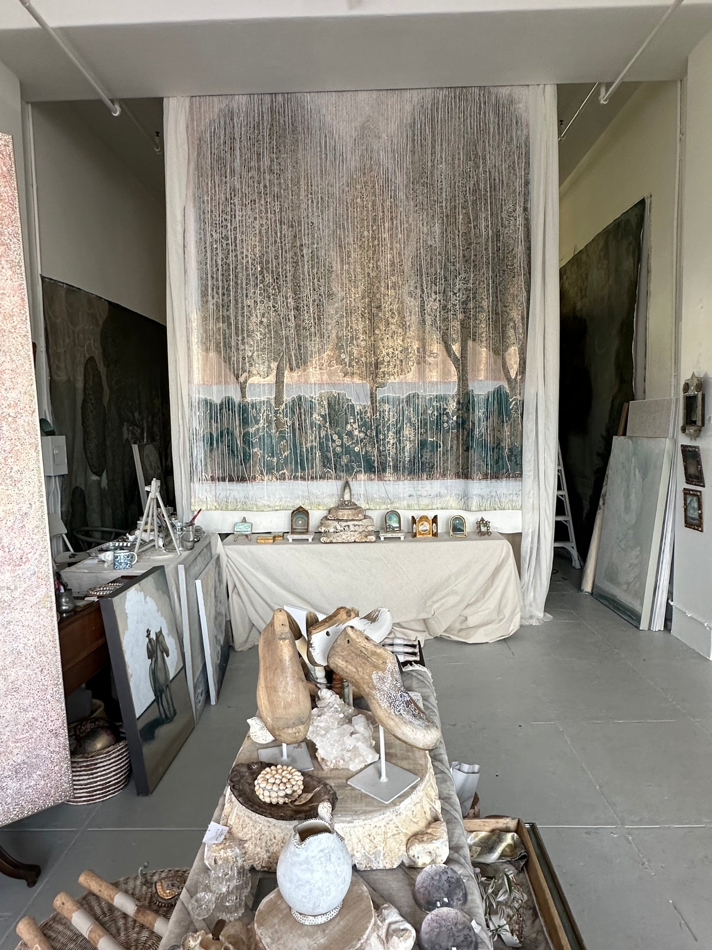 "Paradiso" Painting of Trees, foliage, horizon line of the sea on loose canvas