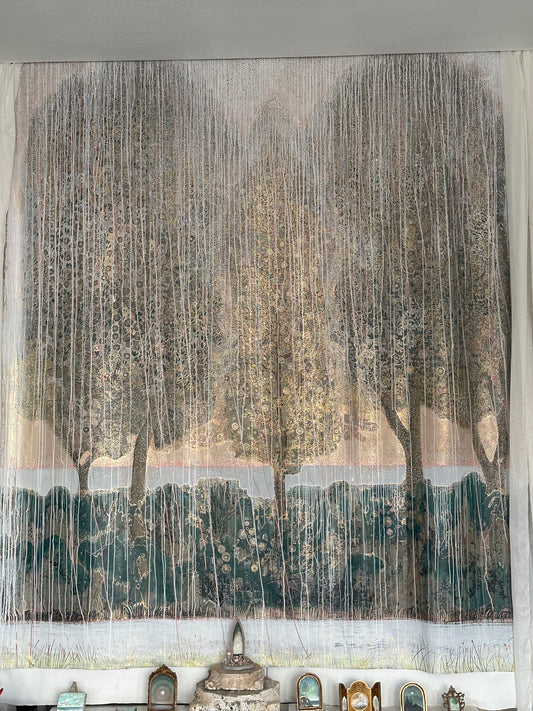 "Paradiso" Painting of Trees, foliage, horizon line of the sea on loose canvas