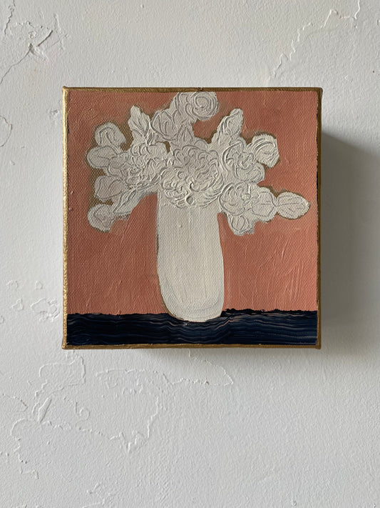 Floral oil painting "White Floral" 6" x 6" on deep edge canvas