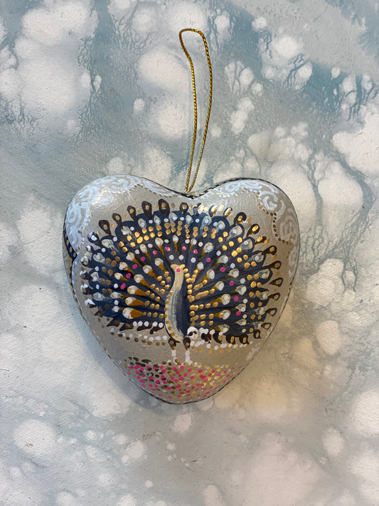 One of a kind  hand painted Peacock Ornament