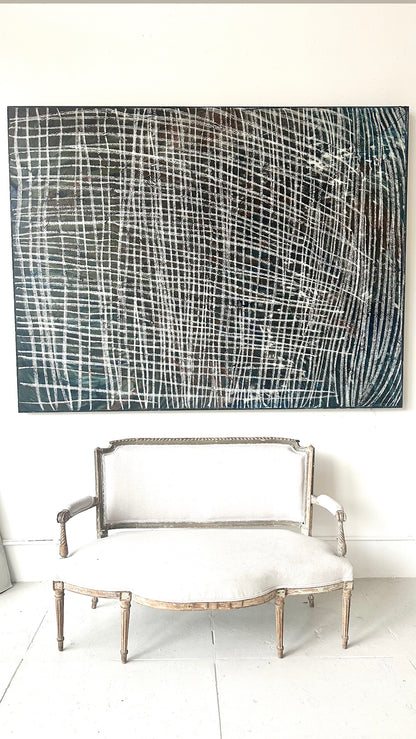 "Ties" black and white abstract oil painting on canvas