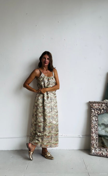 The CASTELLO GOWN (100% reversible) Floor Length Champagne print and Stripes