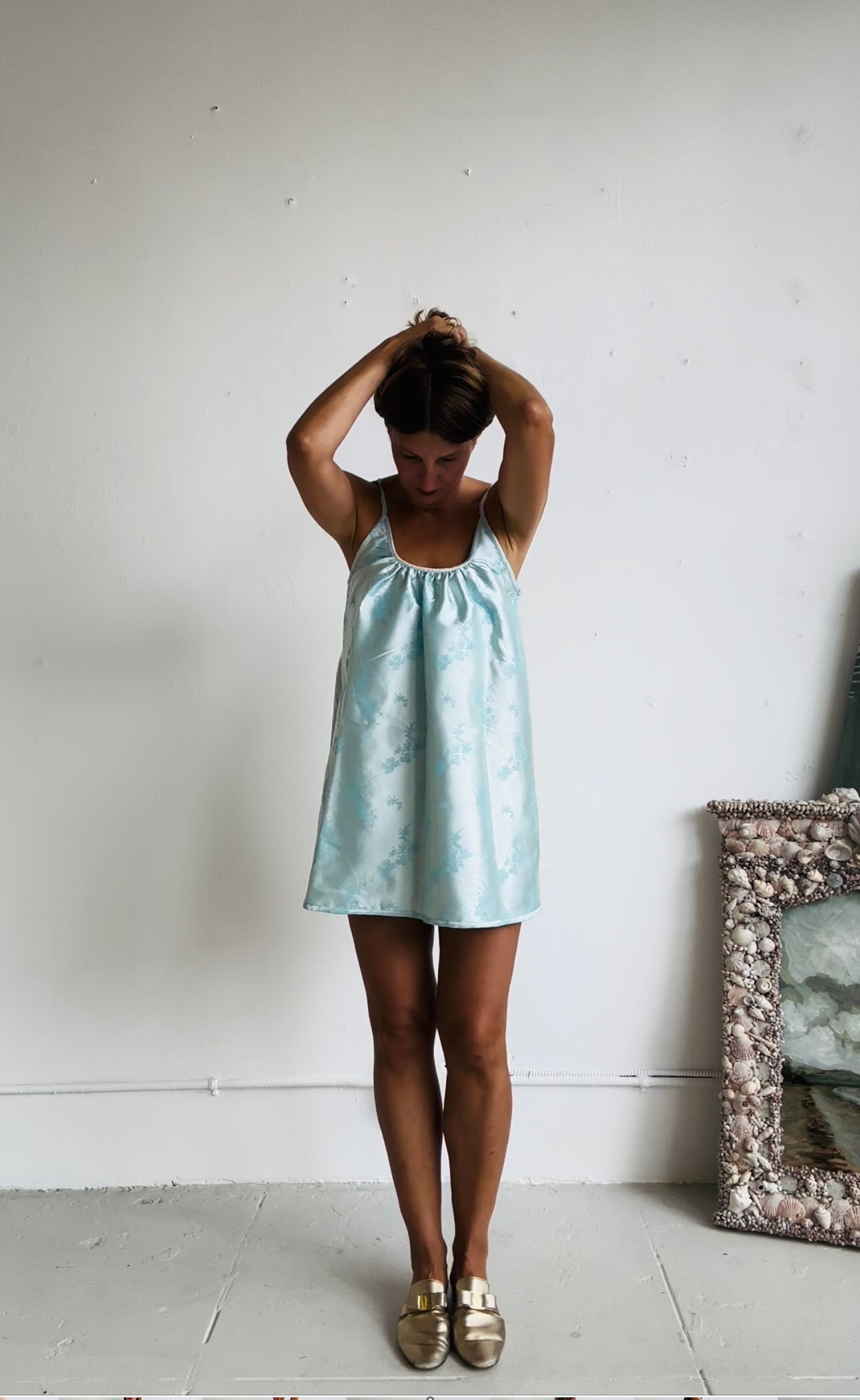 THE CASTELLO SHORTY (100% reversible dress)  Aqua and Ice Blue