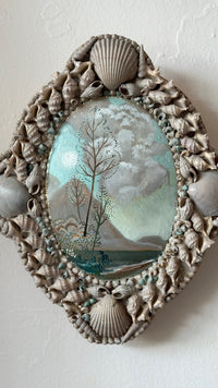 "Otherland As Well" imaginary landscape in vintage seashell frame