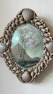"Otherland As Well" imaginary landscape in vintage seashell frame