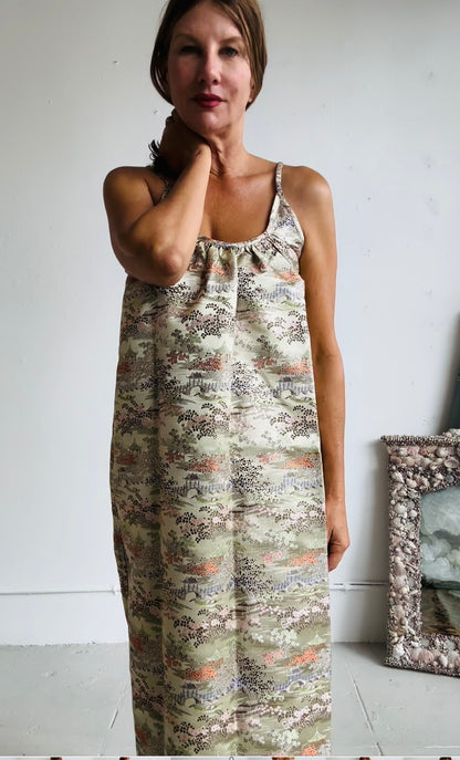 The CASTELLO GOWN (100% reversible) Floor Length Champagne print and Stripes