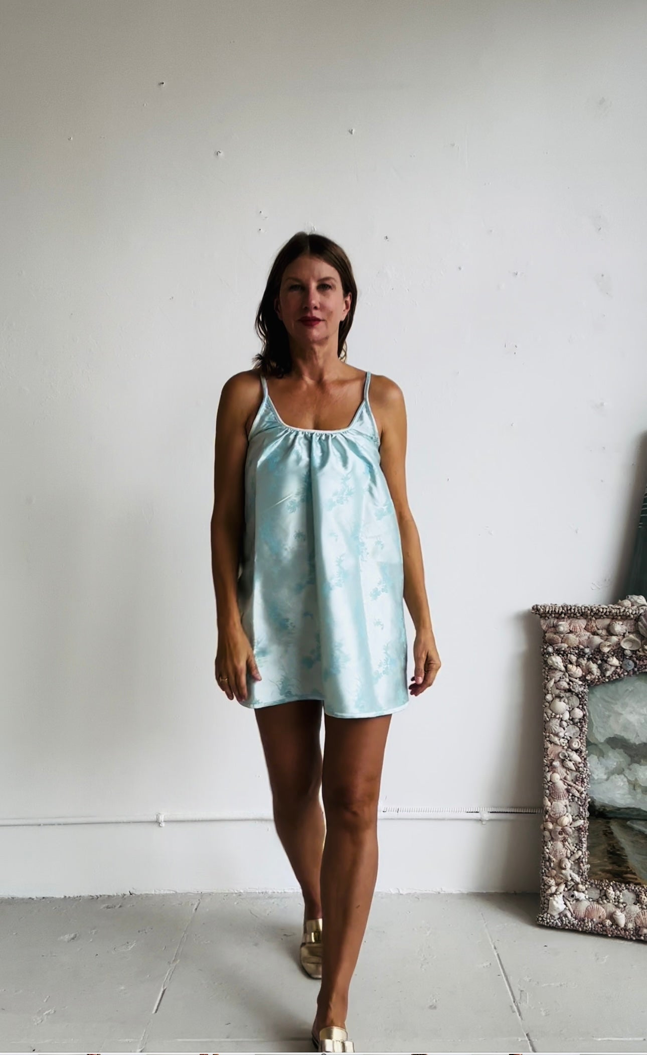 THE CASTELLO SHORTY (100% reversible dress)  Aqua and Ice Blue