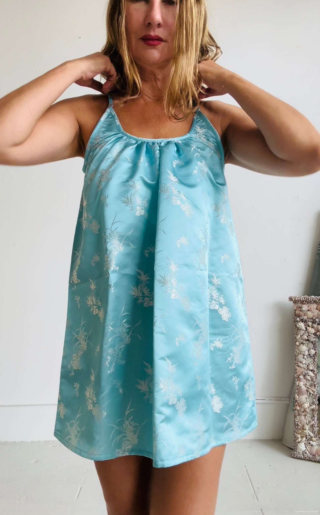 THE CASTELLO SHORTY (100% reversible dress)  Aqua and Ice Blue