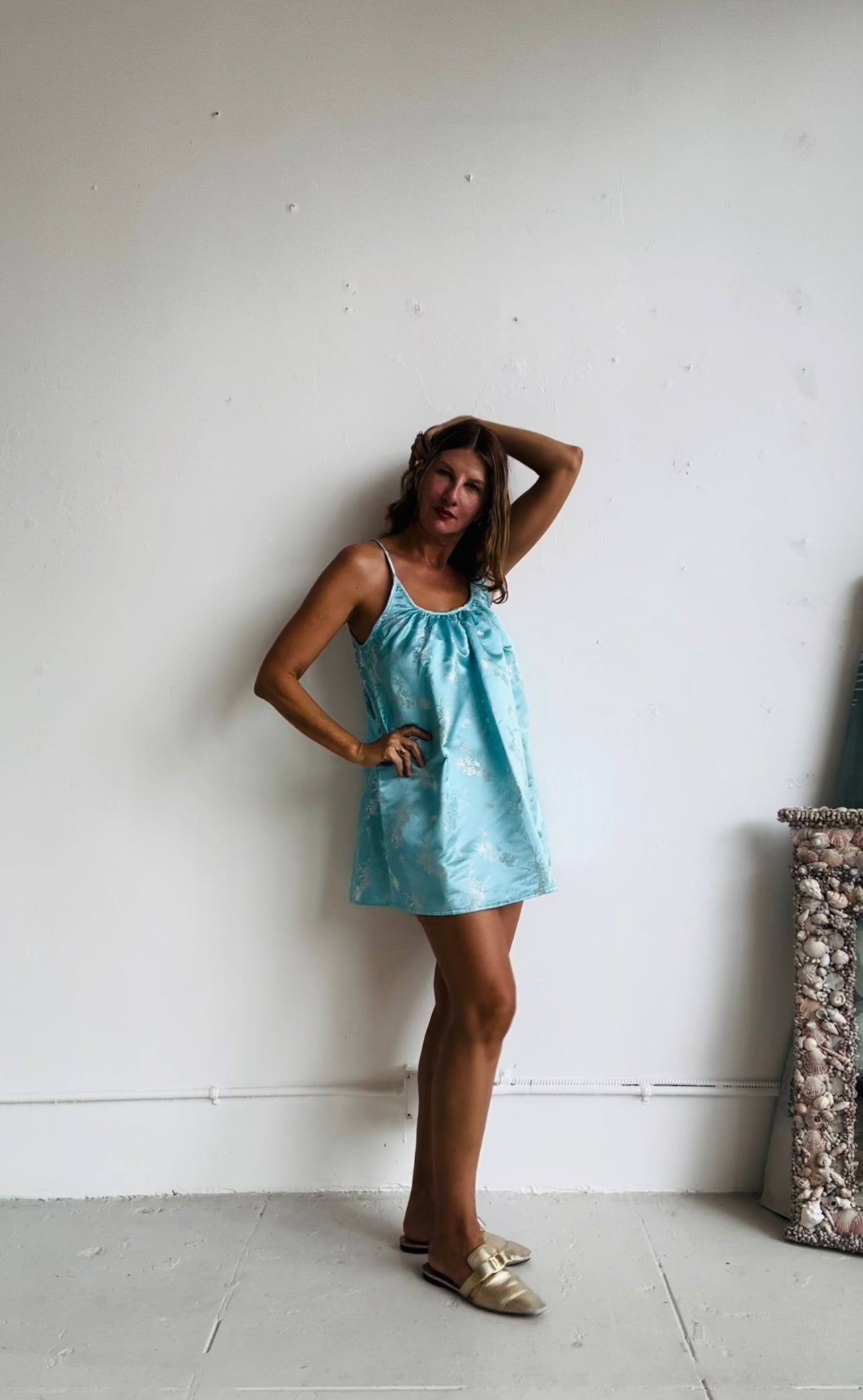 THE CASTELLO SHORTY (100% reversible dress)  Aqua and Ice Blue