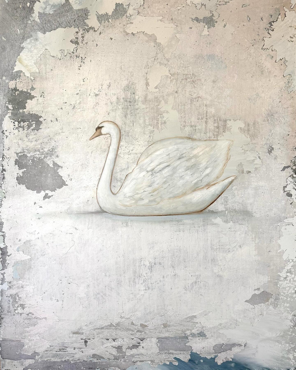 "Swan Song" 80" x 60" acrylic on canvas painting of a swan