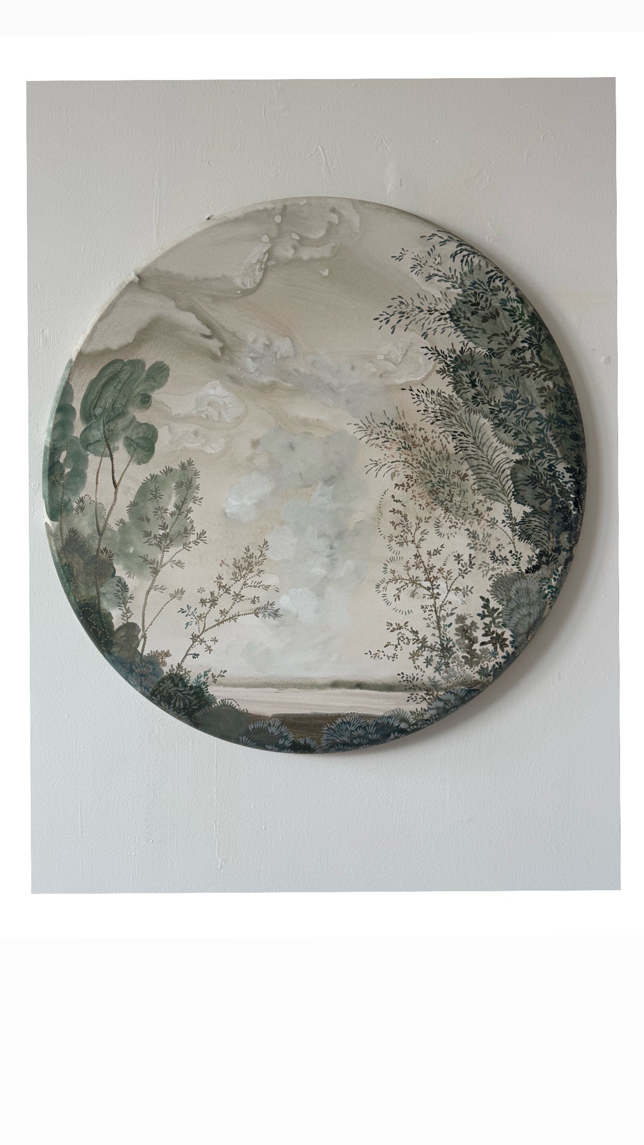 "Mysteries of Life" moody and magical landscape on round canvas