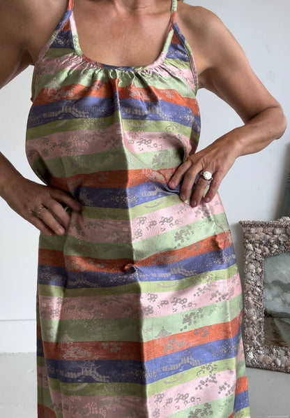 The CASTELLO GOWN (100% reversible) Floor Length Champagne print and Stripes