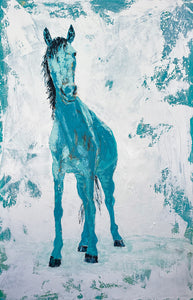 "Blue Curiousity" 60" x 40" acrylic on canvas (blue horse painting) by John Baran